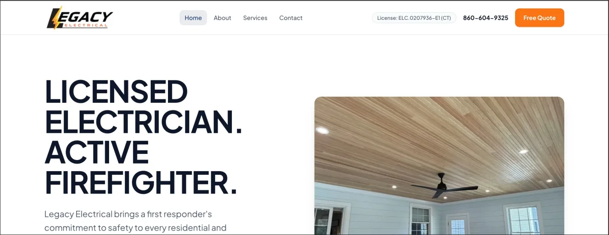 Legacy Electrical CT homepage — built by Shoreline Web Solutions
