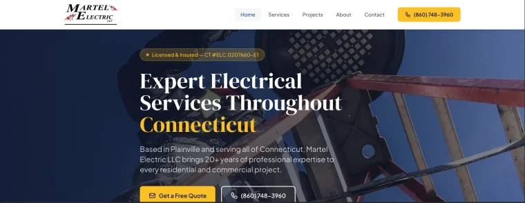 Martel Electric LLC website homepage